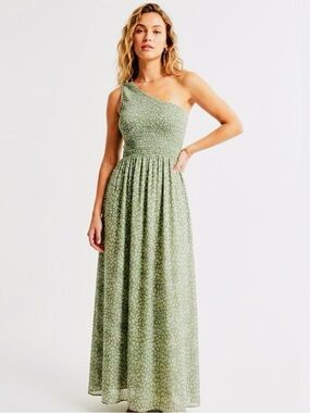 One-Shoulder Sage Green Maxi Dress